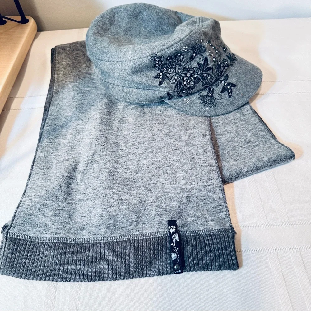 Scala Beret Hat with Embellishments and Scarf